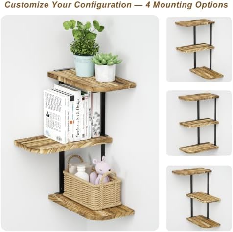Love-KANKEI Large Corner Shelf 3Tier, Solid Wood, Carbonized Black - Image 6