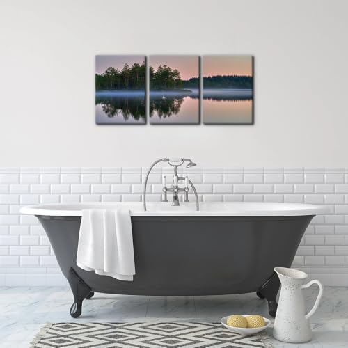 Pacimo 3 Pieces Canvas Wall Art Print Misty Lake Sunrise Wall Decor - Image 3