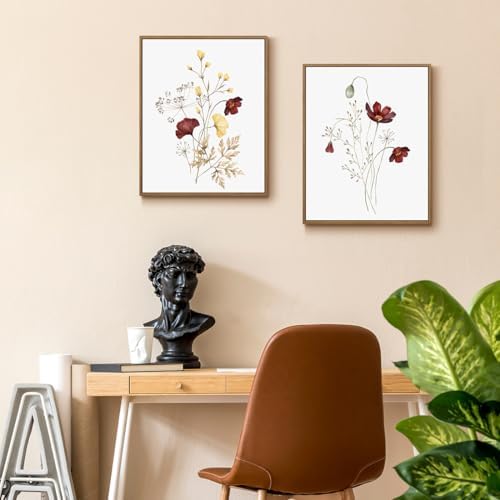 Watercolor Botanical Wall Art Burgundy and Yellow Flower Art Prints 11"x14" - Image 3