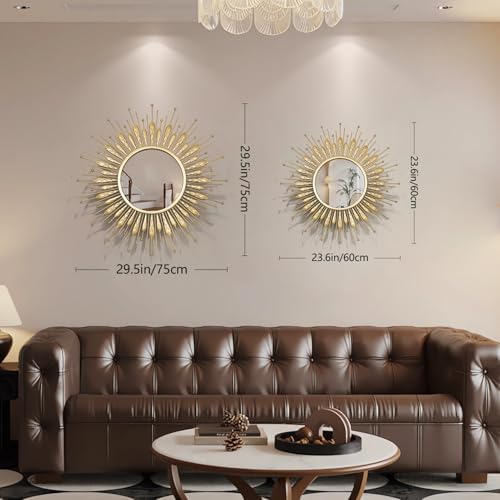 24" Sun Mirror Living Room Sunburst Gold Wall Mirror Flower Design - Image 3