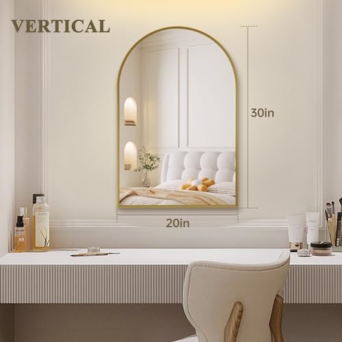 Gold Arched Mirror 20x30in, Metal Framed Bathroom Vanity Wall - Image 2