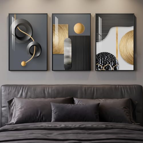 Framed Black Gold Modern Wall Art - Image 2
