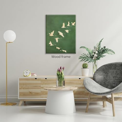 Emerald Green Gold Cranes Wall Art Japanese Bird Poster 12X16 inch Framed - Image 6
