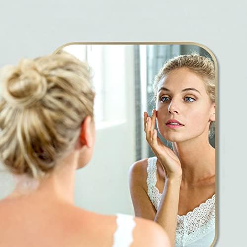 24x36 Inch Gold Bathroom Mirror, Brushed Brass Gold Metal Framed Rectangular - Image 3