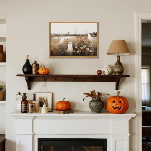 Framed Vintage Halloween Wall Art, Cute Ghost Meadow Painting 8x10Inch - Image 3