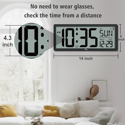 WallarGe 14.5'' Atomic Digital Wall Clock Battery Operated - Image 6