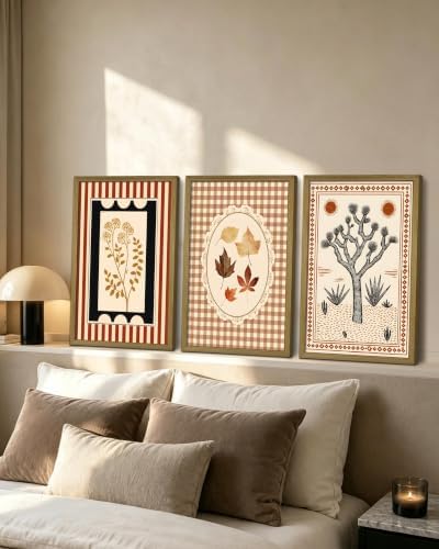 Framed Vintage Botanical Canvas Wall Art Set of 3, Boho Floral Leaf Desert Tree - Image 6
