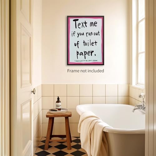 OMANI Pink Funny Bathroom Poster Text Me If You Run Out Of Toilet Paper Wall - Image 5