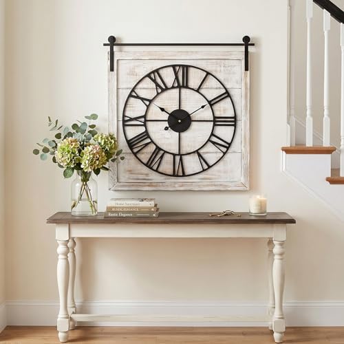 24 Inch Large Rustic Wall Clock, Farmhouse Square Wood Frame by MICWIC