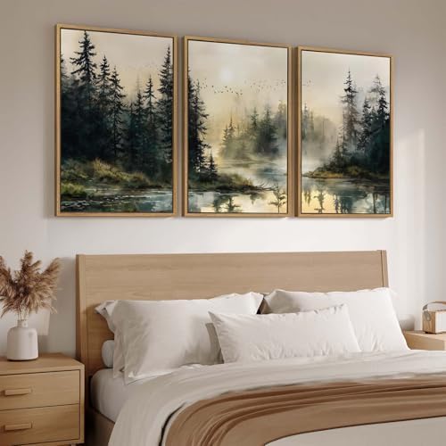 Large Framed Vintage Landscape 3 Piece Wall Art - Image 2