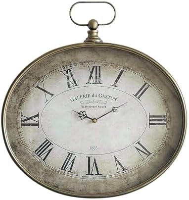 Large Vintage Wall Clock, 20 inch, Distressed Gold, Oval Frame by Unknown