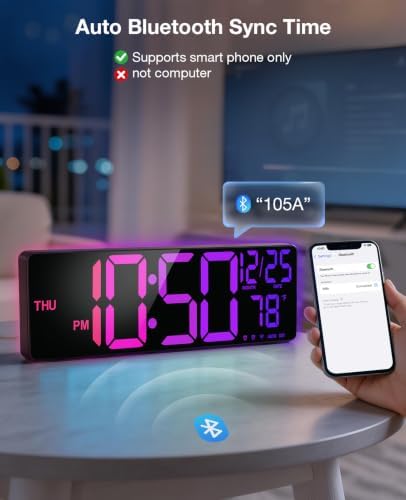 Large Digital Clocks Bluetooth Sync Time, Big Led Wall Clock - Image 3