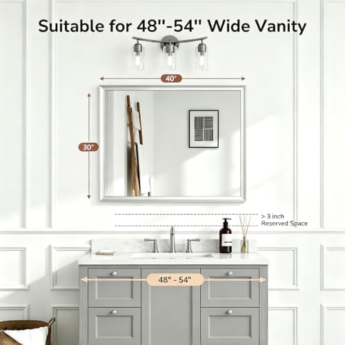 USHOWER 30x40 Inch Brushed Nickel Bathroom Mirrors - Image 2