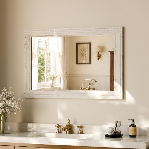 Rectangular Wall Mirror 36" x 24", Solid Wood Frame Bathroom Mirror - Image 3