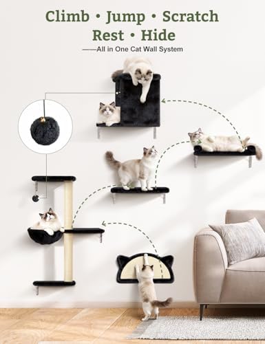 5-in-1 Cat Wall Shelves, Solid Wood Cat Wall Furniture Set - Image 2