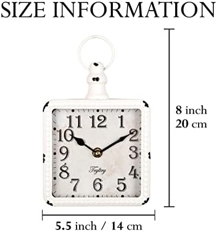 Retro Rectangle Metal Silent Small Wall Clock White Rectangle - Image 2