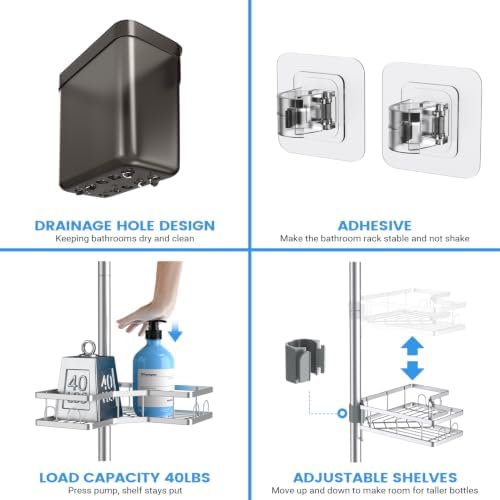 Adjustable Shower Caddy Tension Pole: Rustproof Corner Bathroom Shelves - Image 5