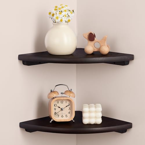 Floating Corner Shelves Set 2 10inch Walnut Solid Oak Rounded Corner Shelves by GIEANOO