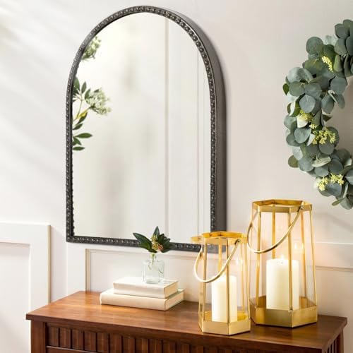 Large Arch Mirror for Bathroom, Large 30"x20" Arch Wall Mirror, Metal Beaded - Image 4