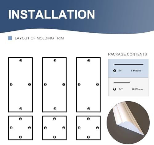 NeatiEase Peel and Stick Wall Molding Kit 6-Frame Premade, Ready-to-Assemble - Image 2