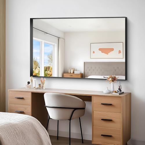 Black Bathroom Mirror, 36x55 Inch Rectangular Deep Frame Mirror, Large Wall - Image 4