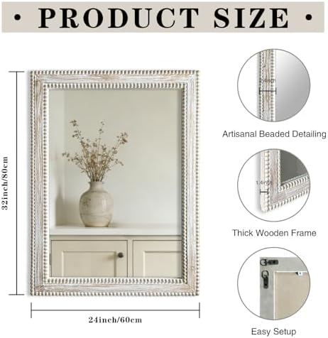 24x32 Inch Rectangular Wood Wall Mirror Rustic Farmhouse Decorative Mirrors - Image 2