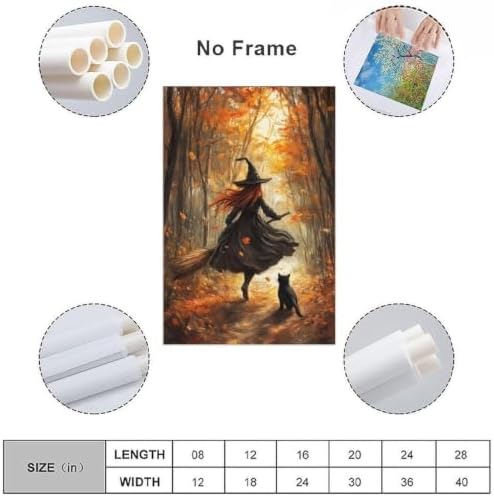 Forest Witch Black Cat Canvas Wall Art, Autumn Halloween Witch Poster Decor - Image 2