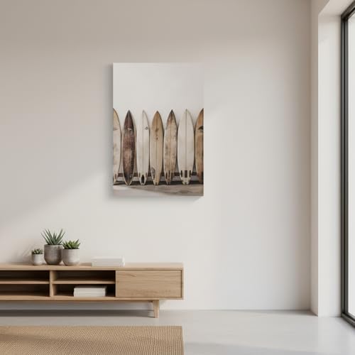 Coastal Beach Painting Vintage Surfboard Wall Art 16x24 Inch Framed - Image 3