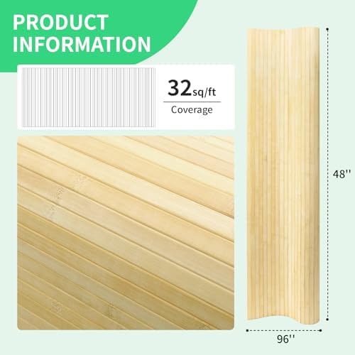 AMZDEPOT Natural Bamboo Wall Panel, 48 x 96 Inch - Image 2