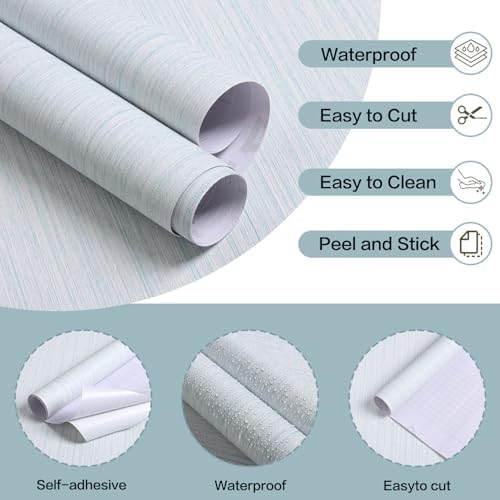 Grasscloth Peel and Stick Wallpaper Blue and White Contact Paper 15.7in x - Image 6