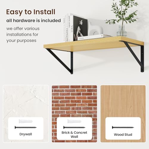 Axeman 20 Inch Floating Shelves, 10 Inch Deep Oak Wall Shelves Set of 2 - Image 6