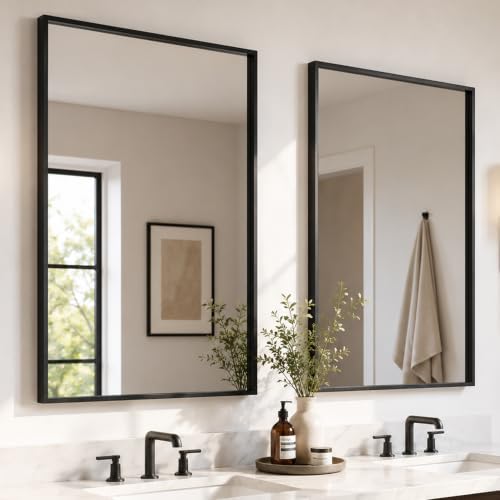 2-Pack 24 x 36 Inch Matte Black Framed Bathroom Vanity Mirrors by Pocetry