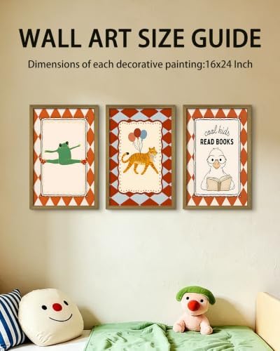 Framed Vintage Nursery Canvas Wall Art Set of 3, Frog Tiger Duck Animal Wall - Image 4
