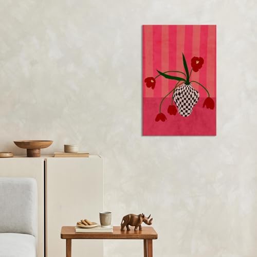 Contemporary, Eclectic Canvas Wall Art Tulips In A Checkered Vase Prints Poster - Image 6