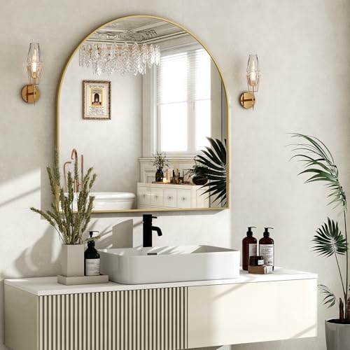 HARRITPURE 26"x28" Arched Bathroom Mirror Wall Mounted Gold Arch Mirror by HARRITPUREHome
