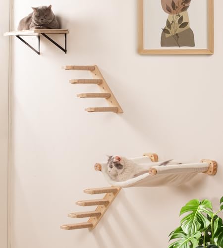Cat Scraching Post Wall Shelves Set of 3 –1 Floating Fabric Hammock, 2 Cat Wall - Image 6