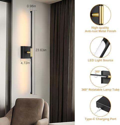 Morauroral Black Gold Battery Operated Wall Sconces - Image 6