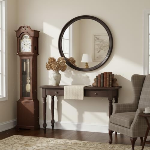 Round 36 Inch Dark Walnut Wall Mirror - Image 4