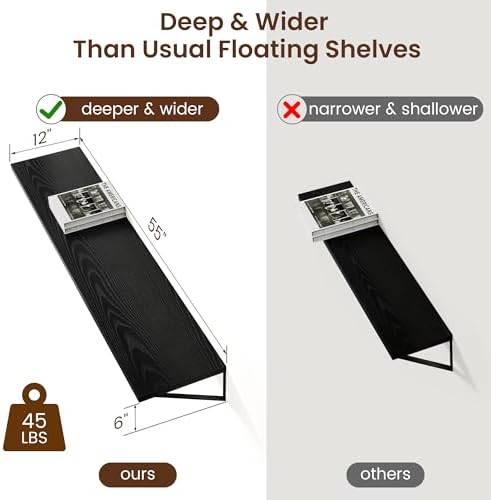 Axeman Floating Shelves for Wall Black- 55 Inch Wide x 12 Inch Deep Wall - Image 3