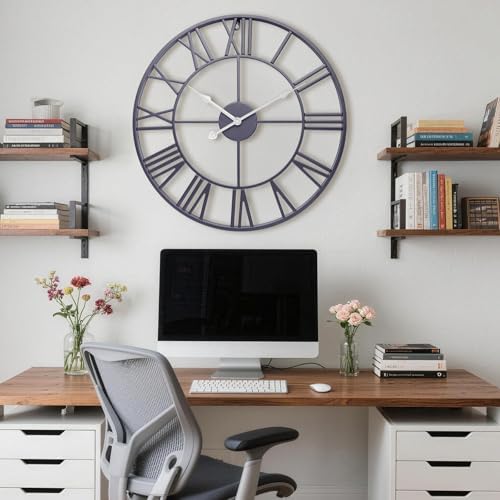 24 Inch Slate Gray Metal Big Roman Numerals Large Wall Clocks - Image 5
