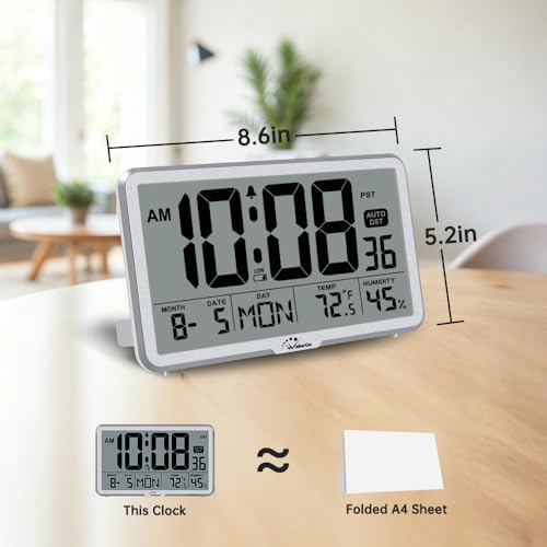 WallarGe Auto Set Digital Wall Clock Battery Operated, Auto DST - Image 2