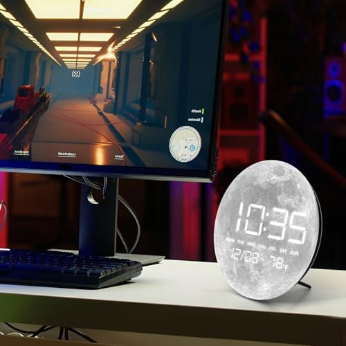 Digital Desk & Shelf Clock, LED Moon/Earth Design, Temperature Display - Image 7