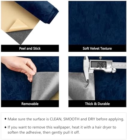 LACHEERY 157"x24" Navy Blue Velvet Peel and Stick Wallpaper Blue Velvet Contact - Image 7