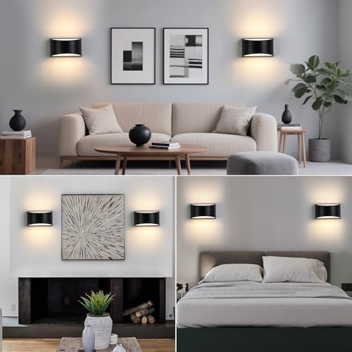 Black Modern LED Wall Sconce Hardwired Indoor Wall Lights Set of 2 Up and Down - Image 4