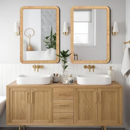 FUIN 24"x36" Rattan Wall Mirror, Natural Wicker Rectangle Bathroom Vanity Mirror - Image 6