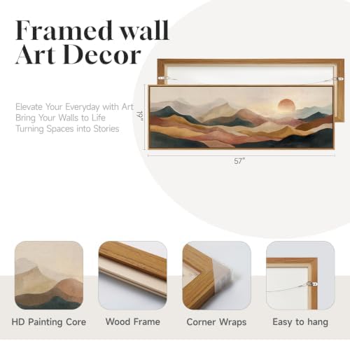 Framed Long Narrow Boho Abstract Mountain Landscape Wall Art, 60x20 In - Image 5