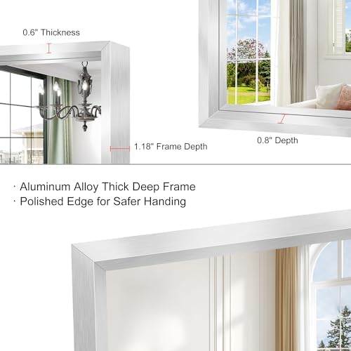 22 x 30 inch Brushed Silver Bathroom Mirror, Metal Framed Rectangle Mirror - Image 7