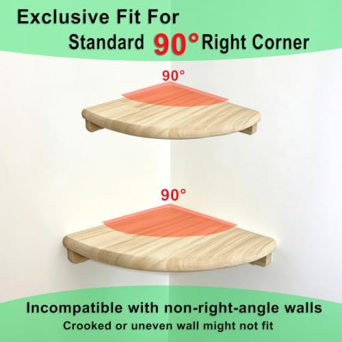 Floating Corner Shelves, 2 Pack Solid Wood Round End Wall Mount - Image 3