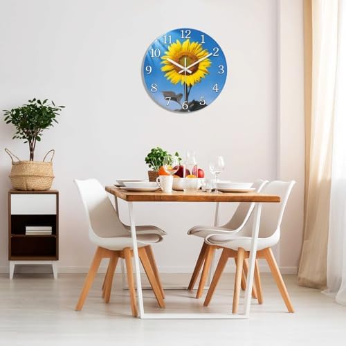 XFM Sunflower Glass Wall Clock 12 Inch Blue Yellow - Image 3