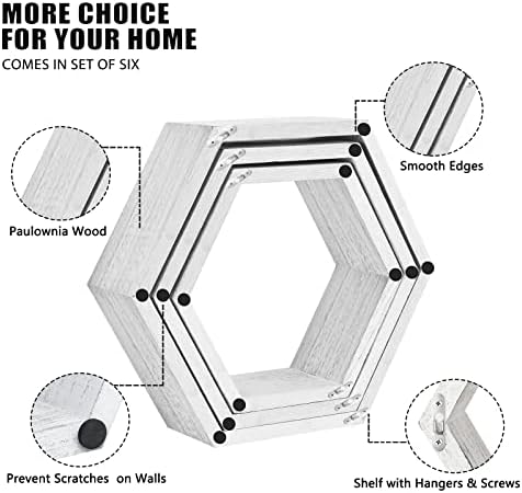 Hexagon Floating Shelves Set of 6, Wall Mounted Wood - Image 6